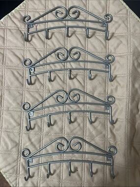 Decorative Silver Metal Wall Hook Rack - Scroll Design (Set of 4)